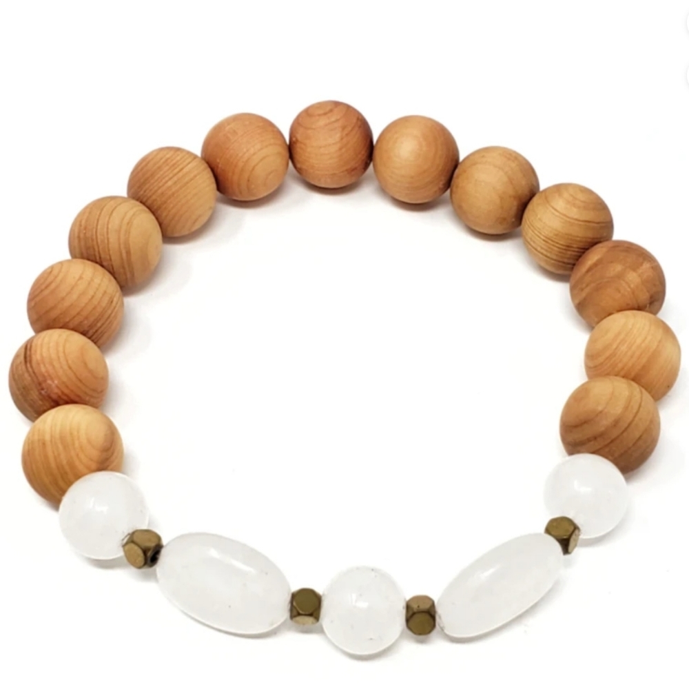 Rose Quartz and Wood Bead Diffuser Bracelet